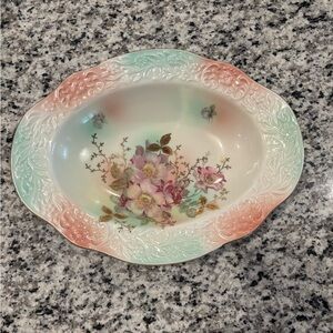 Vintage Bavaria Schumann Arzbero Germany serving bowl wild rose teal gold